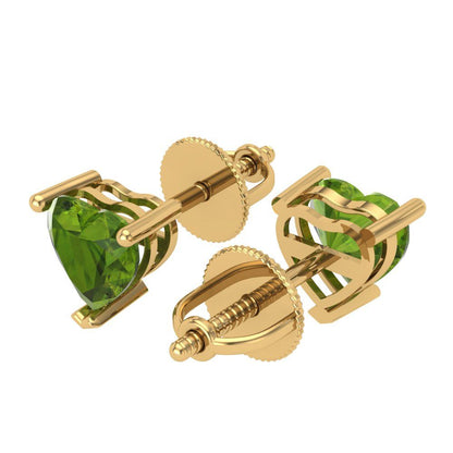 1 ctw Peridot Studs Earrings | 5mm Heart Cut White Gold Screw back | August Birthstone