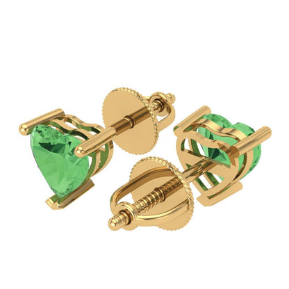1 ctw Green Zirconia Studs Earrings | 5mm Heart Cut White Gold Screw back | April Birthstone