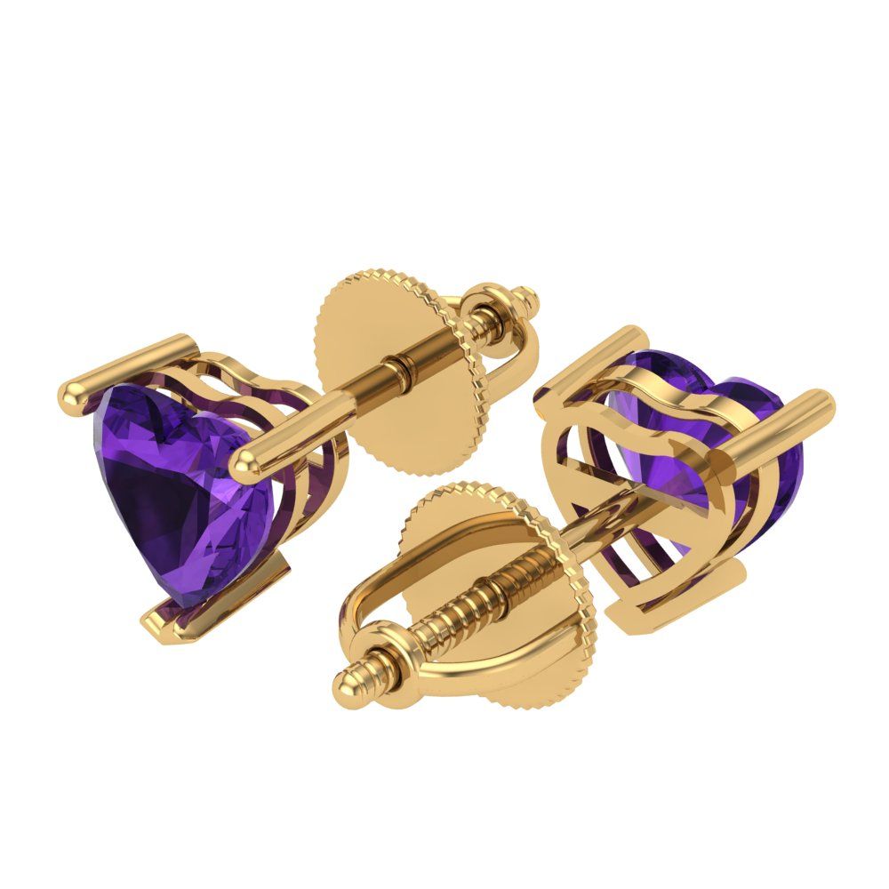 1 ctw Amethyst Studs Earrings | 5mm Heart Cut White Gold Screw back | February Birthstone