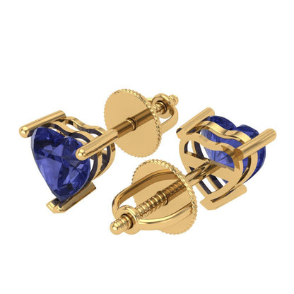 1 ctw Tanzanite Studs Earrings | 5mm Heart Cut White Gold Screw back | December Birthstone