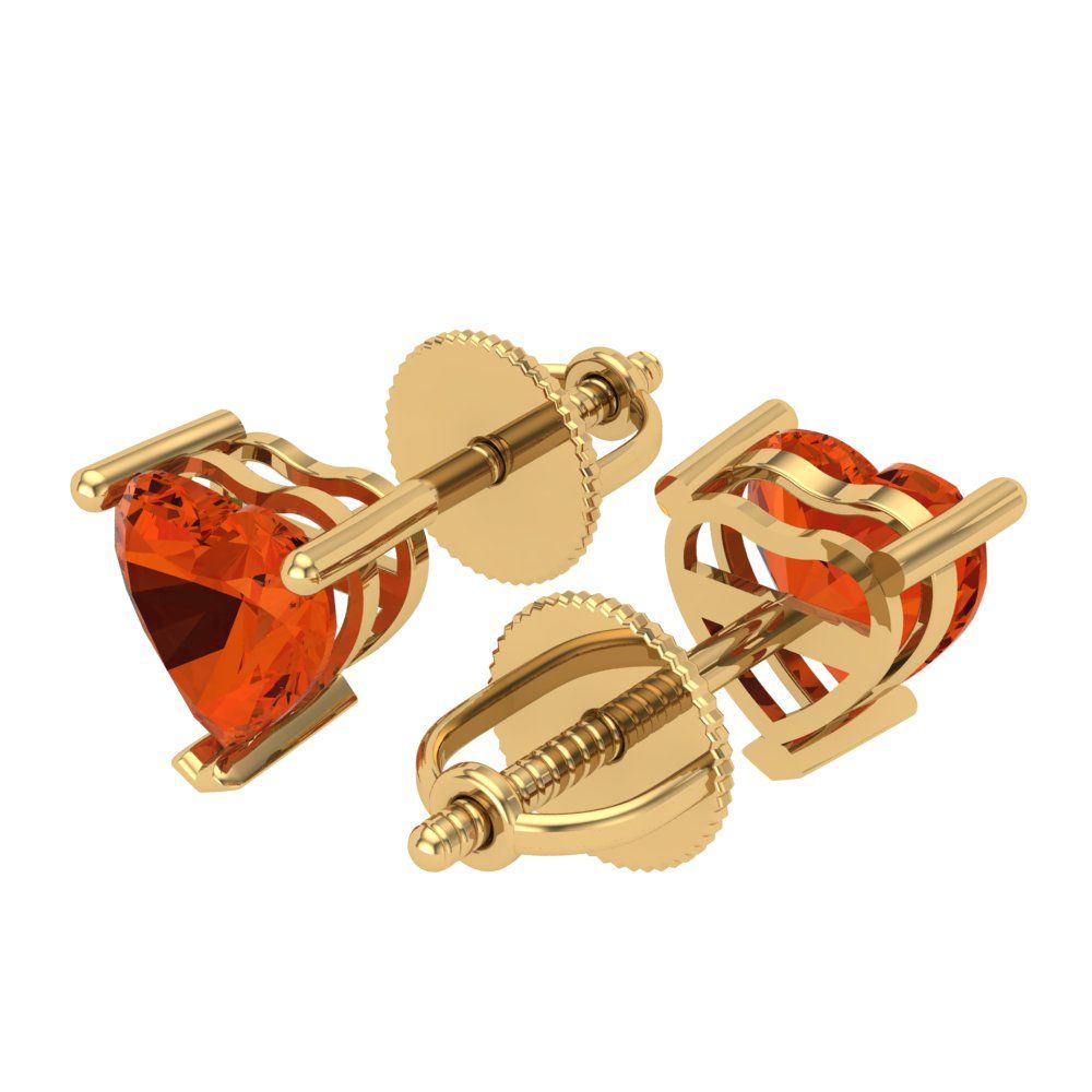 1 ctw Red Zirconia Studs Earrings | 5mm Heart Cut White Gold Screw back | April Birthstone