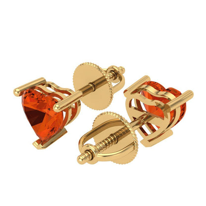 1 ctw Red Zirconia Studs Earrings | 5mm Heart Cut White Gold Screw back | April Birthstone