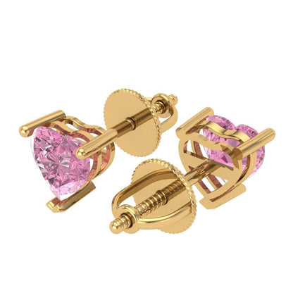 1 ctw Pink Zirconia Studs Earrings | 5mm Heart Cut White Gold Screw back | April Birthstone