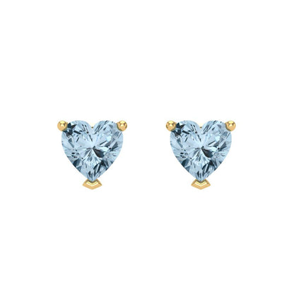 1 ctw Aquamarine Studs Earrings | 5mm Heart Cut White Gold Screw back | March Birthstone