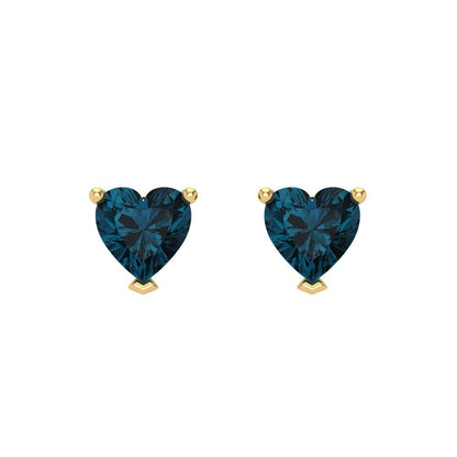 1 ctw London Blue Topaz Studs Earrings | 5mm Heart Cut White Gold Screw back | December Birthstone