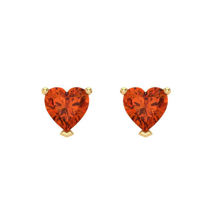 1 ctw Red Zirconia Studs Earrings | 5mm Heart Cut White Gold Screw back | April Birthstone