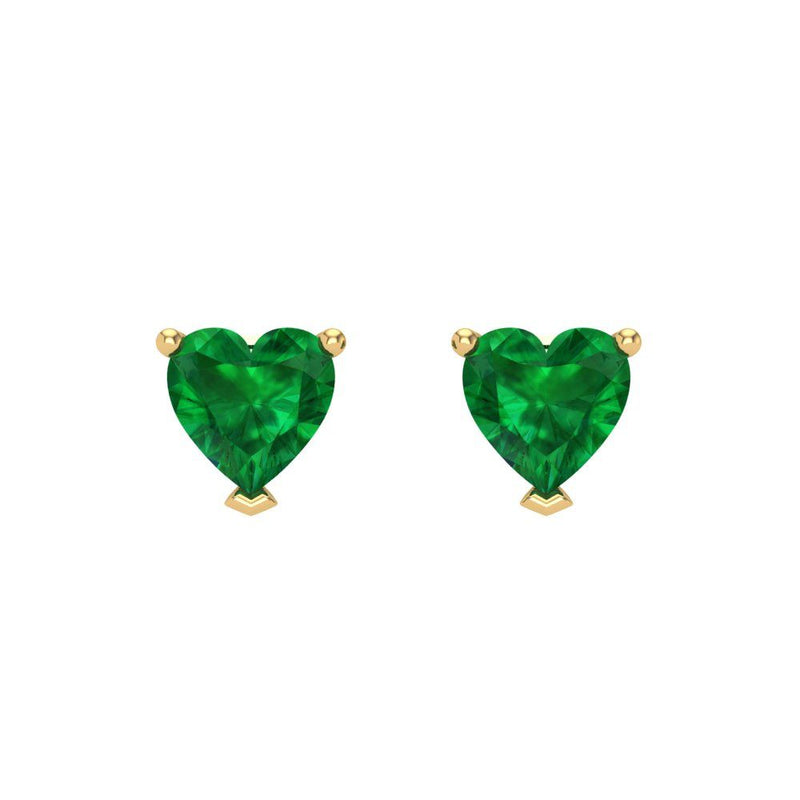 1 ct Brilliant Heart Cut Studs Simulated Emerald Stone Yellow Gold Earrings Screw back