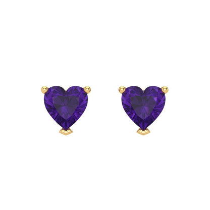 1 ctw Amethyst Studs Earrings | 5mm Heart Cut White Gold Screw back | February Birthstone