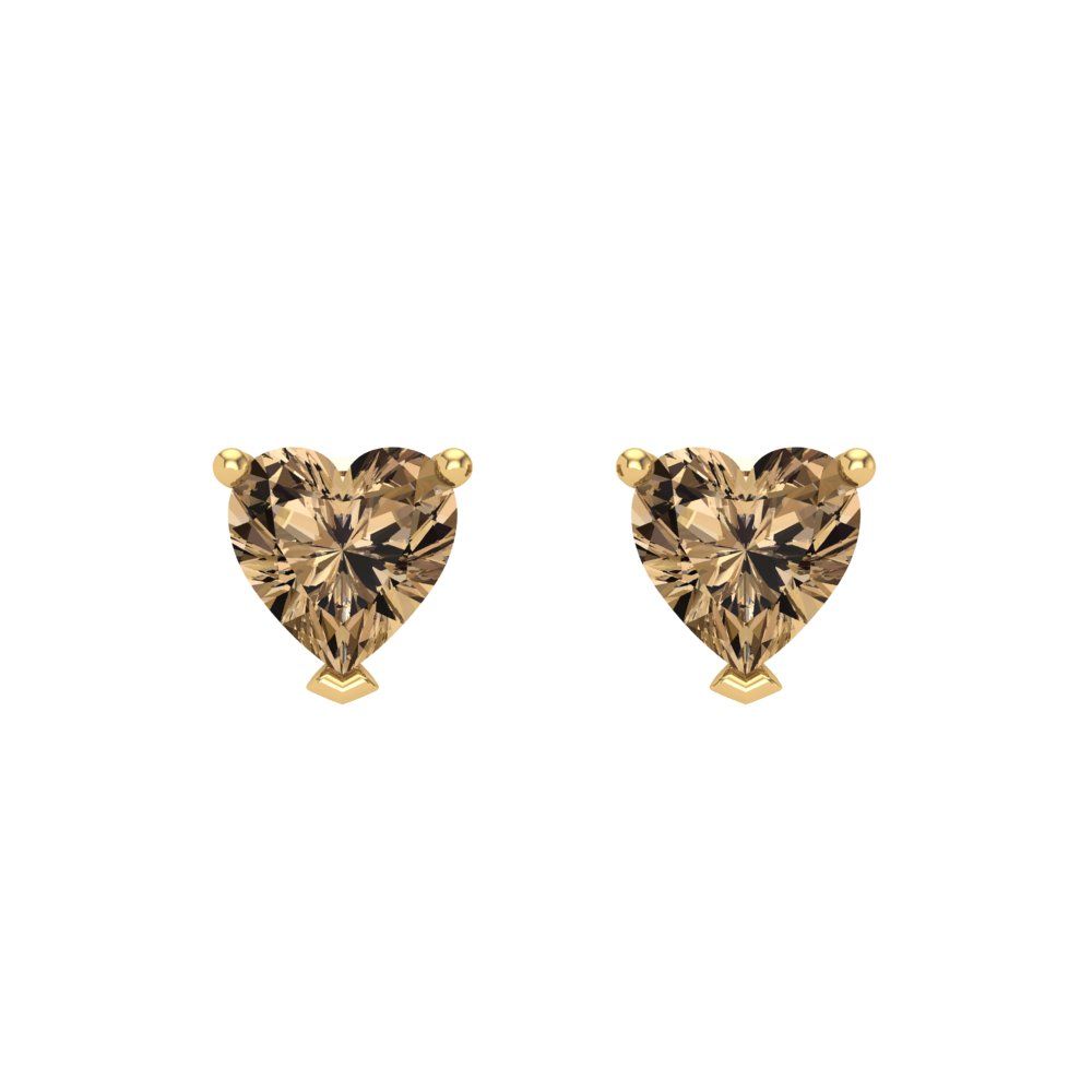 1 ctw Champagne Studs Earrings | 5mm Heart Cut White Gold Screw back | April Birthstone