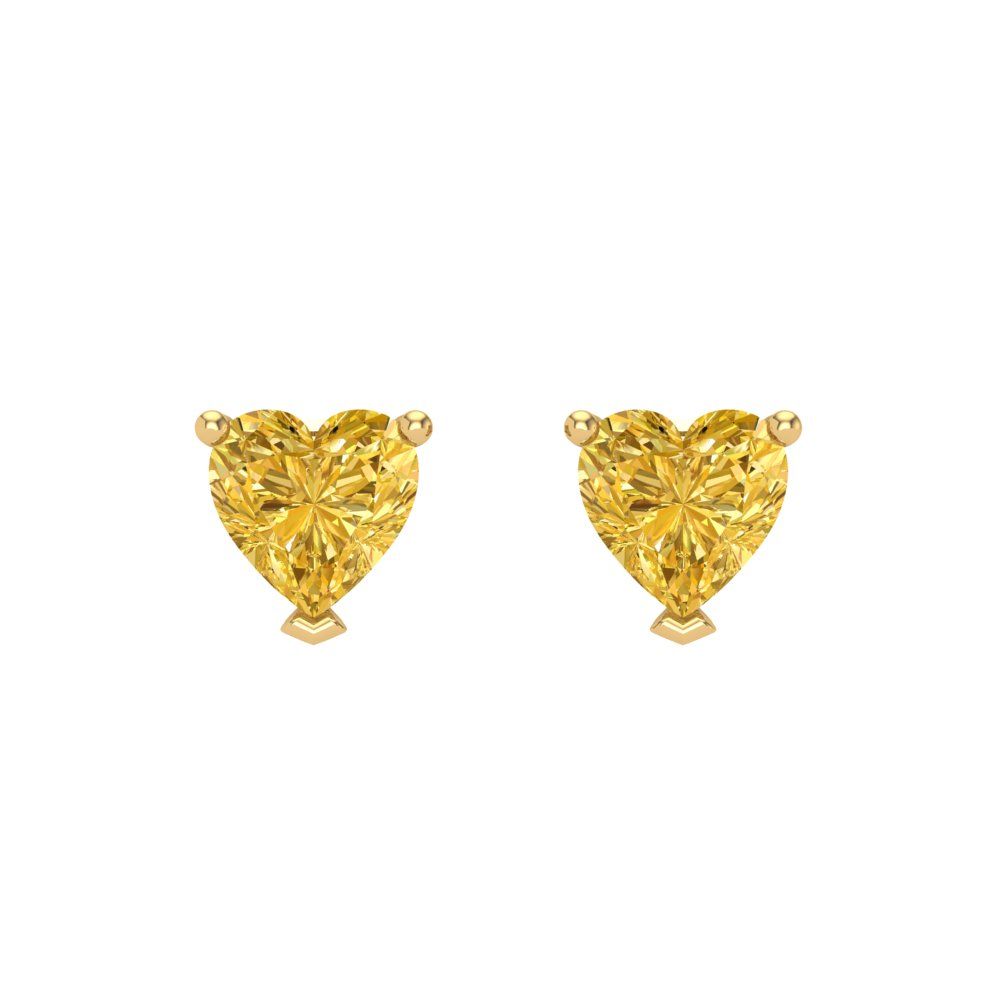 1 ctw Yellow Zirconia Studs Earrings | 5mm Heart Cut White Gold Screw back | April Birthstone