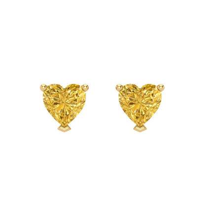 1 ctw Yellow Zirconia Studs Earrings | 5mm Heart Cut White Gold Screw back | April Birthstone