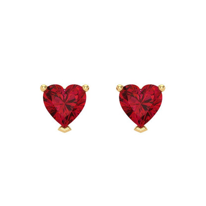 1 ctw Ruby Studs Earrings | 5mm Heart Cut White Gold Screw back | July Birthstone