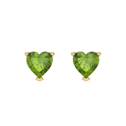 1 ctw Peridot Studs Earrings | 5mm Heart Cut White Gold Screw back | August Birthstone