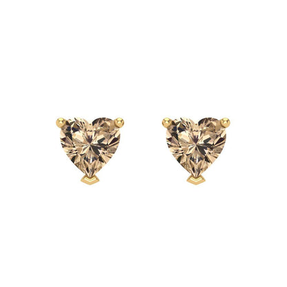 1 ctw Yellow Moissanite Studs Earrings | 5mm Heart Cut White Gold Screw back | April Birthstone