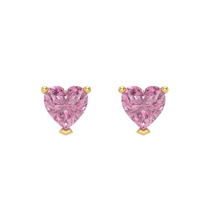 1 ctw Pink Zirconia Studs Earrings | 5mm Heart Cut White Gold Screw back | April Birthstone