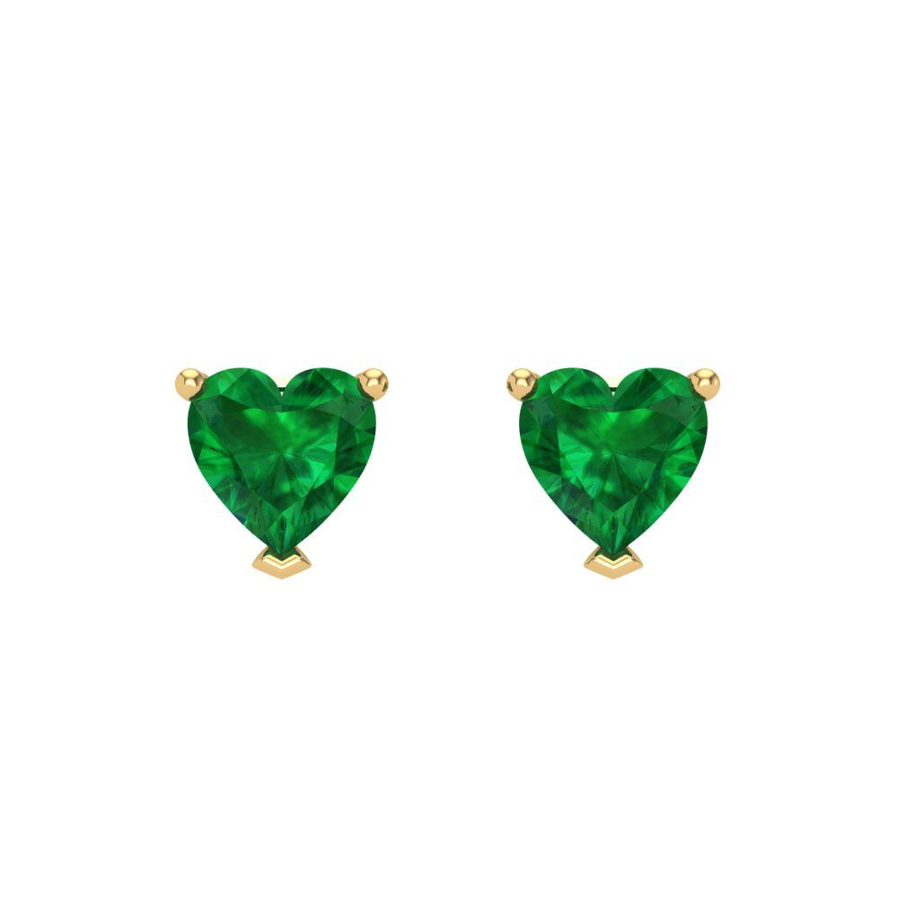 1 ctw Emerald Studs Earrings | 5mm Heart Cut White Gold Screw back | May Birthstone