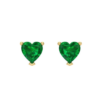 1 ctw Emerald Studs Earrings | 5mm Heart Cut White Gold Screw back | May Birthstone