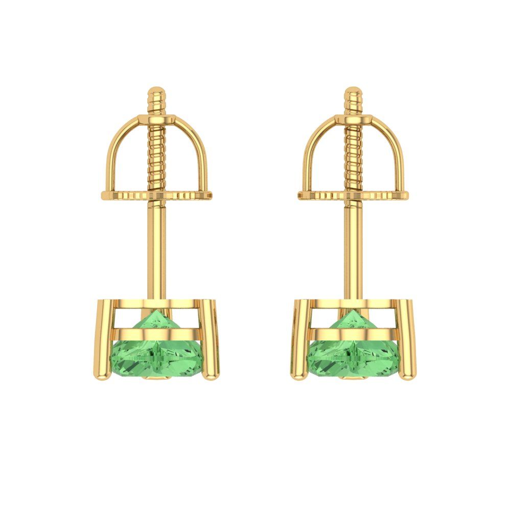 1 ctw Green Zirconia Studs Earrings | 5mm Heart Cut White Gold Screw back | April Birthstone