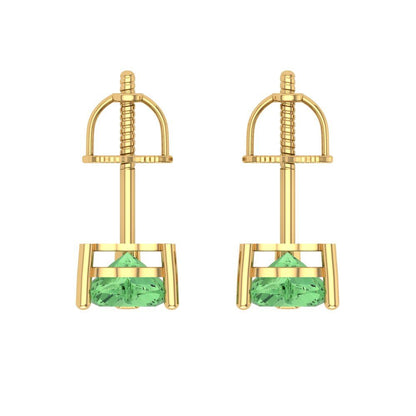 1 ctw Green Zirconia Studs Earrings | 5mm Heart Cut White Gold Screw back | April Birthstone