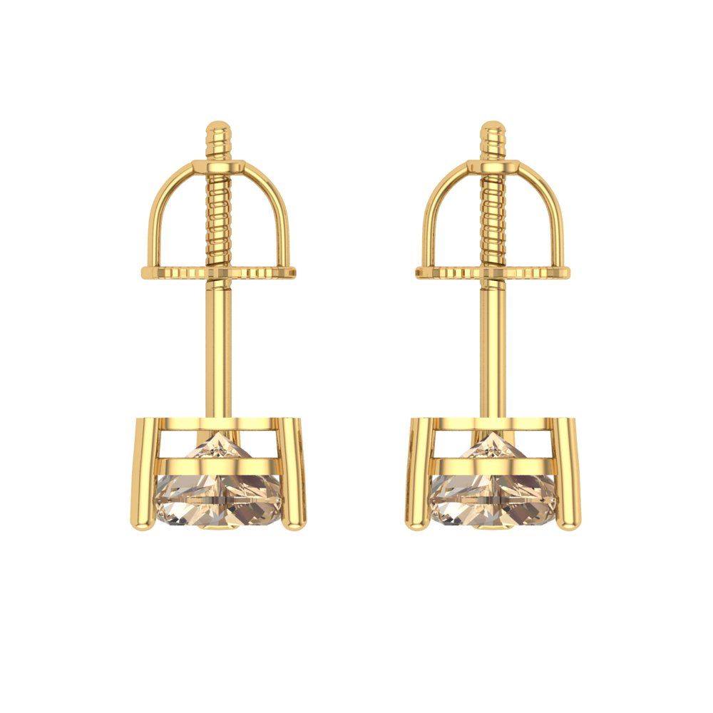1 ctw Yellow Moissanite Studs Earrings | 5mm Heart Cut White Gold Screw back | April Birthstone