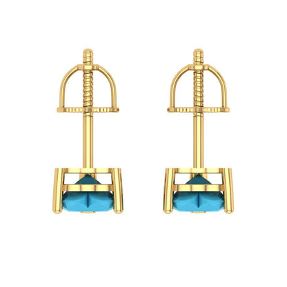 1 ctw Turquoise Studs Earrings | 5mm Heart Cut White Gold Screw back | December Birthstone