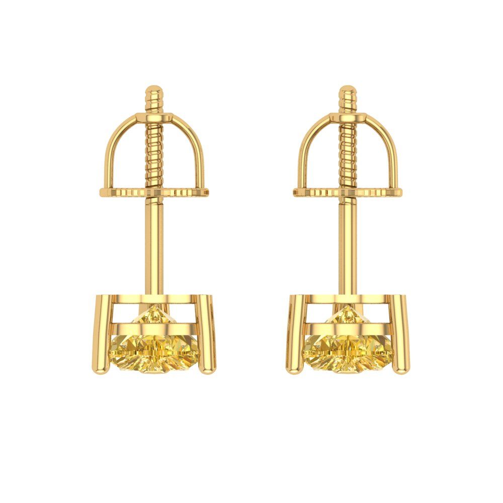 1 ctw Yellow Zirconia Studs Earrings | 5mm Heart Cut White Gold Screw back | April Birthstone