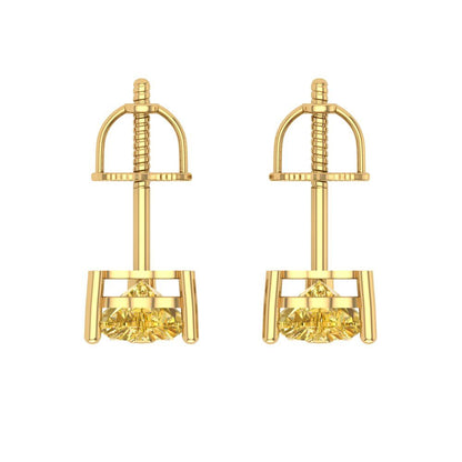1 ctw Yellow Zirconia Studs Earrings | 5mm Heart Cut White Gold Screw back | April Birthstone