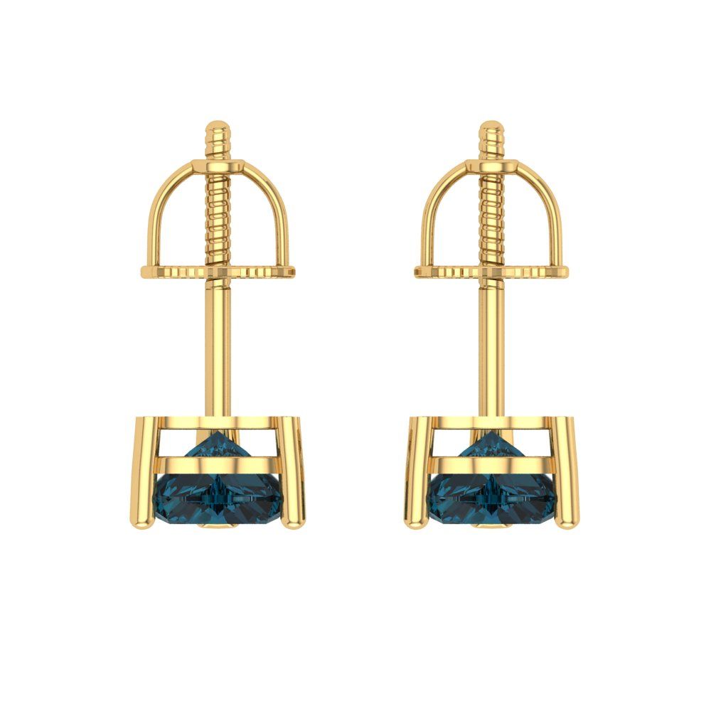 1 ctw London Blue Topaz Studs Earrings | 5mm Heart Cut White Gold Screw back | December Birthstone