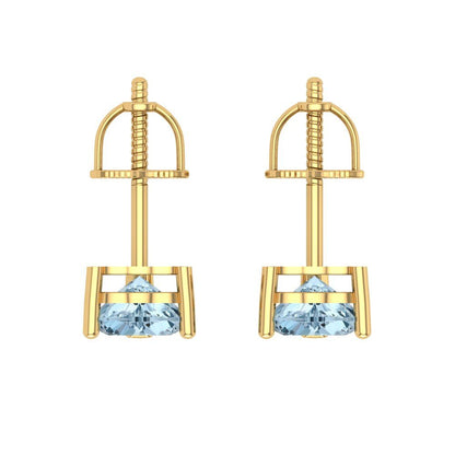 1 ctw Swiss Blue Topaz Studs Earrings | 5mm Heart Cut White Gold Screw back | December Birthstone