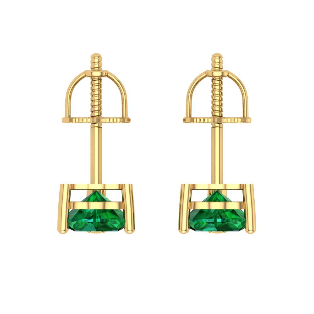 1 ctw Emerald Studs Earrings | 5mm Heart Cut White Gold Screw back | May Birthstone