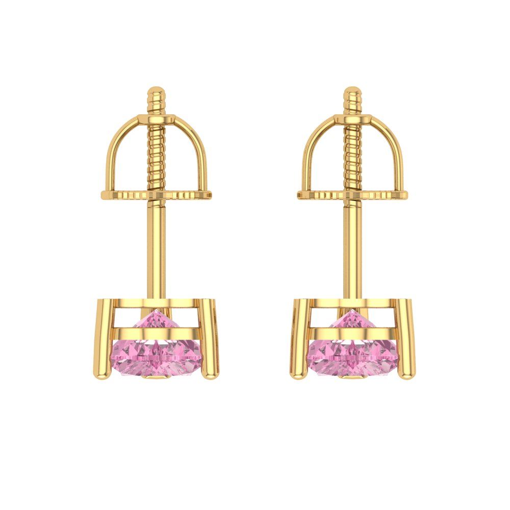 1 ctw Pink Zirconia Studs Earrings | 5mm Heart Cut White Gold Screw back | April Birthstone