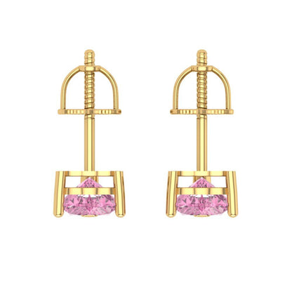 1 ctw Pink Zirconia Studs Earrings | 5mm Heart Cut White Gold Screw back | April Birthstone