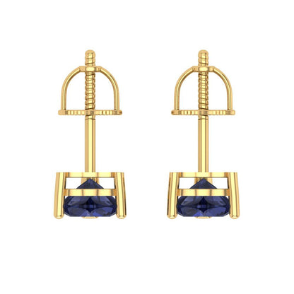 1 ctw Blue Sapphire Studs Earrings | 5mm Heart Cut White Gold Screw back | September Birthstone