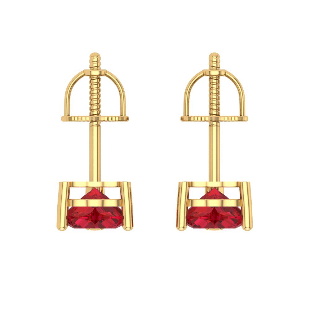 1 ctw Ruby Studs Earrings | 5mm Heart Cut White Gold Screw back | July Birthstone