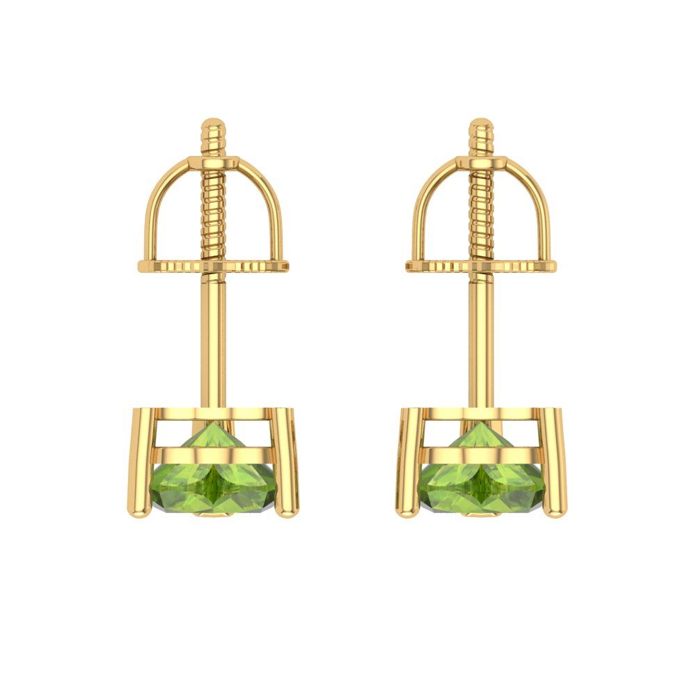 1 ctw Peridot Studs Earrings | 5mm Heart Cut White Gold Screw back | August Birthstone