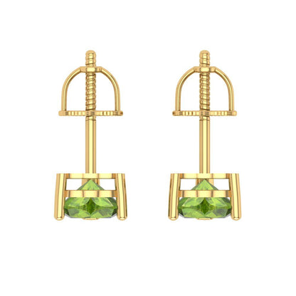 1 ctw Peridot Studs Earrings | 5mm Heart Cut White Gold Screw back | August Birthstone