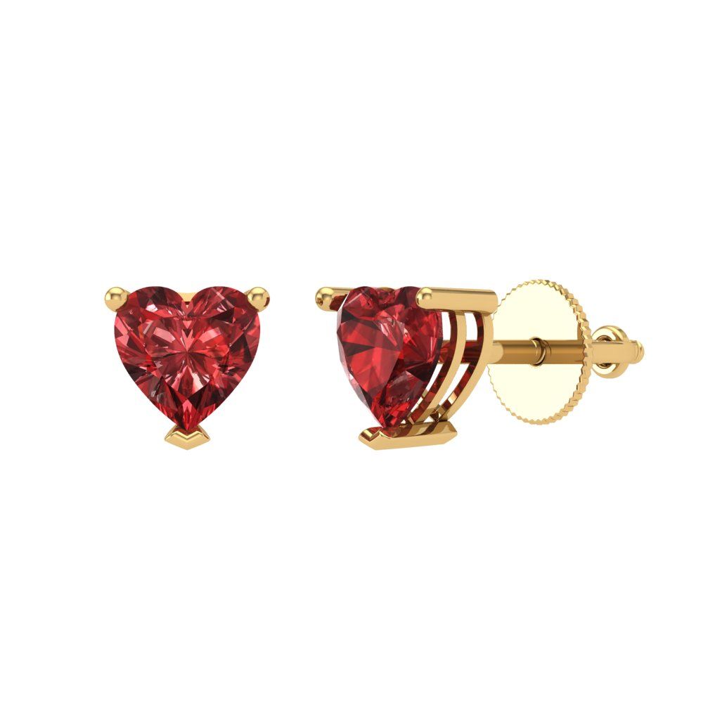 1.5 ctw Garnet Studs Earrings | 6.0mm Heart Cut White Gold Screw back | January Birthstone