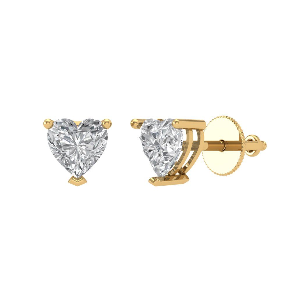 1.5 ctw Moissanite Studs Earrings | 6.0mm Heart Cut White Gold Screw back | April Birthstone