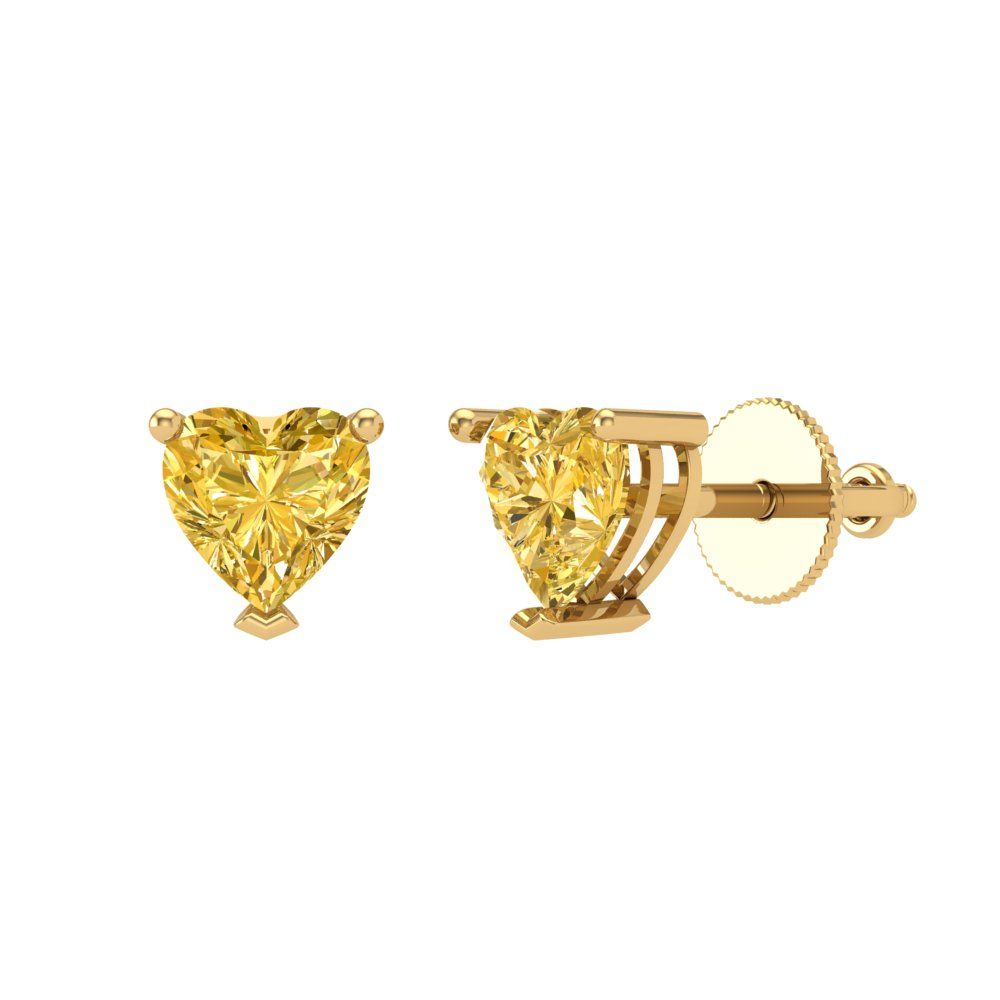 1.5 ctw Citrine Studs Earrings | 6.0mm Heart Cut White Gold Screw back | November Birthstone