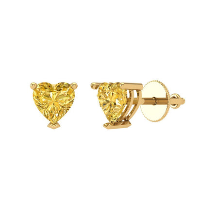 1.5 ctw Citrine Studs Earrings | 6.0mm Heart Cut White Gold Screw back | November Birthstone