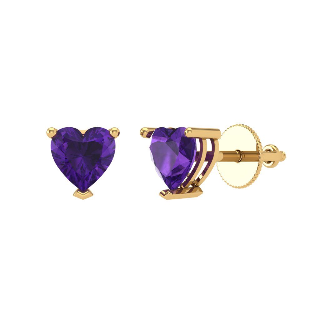1.5 ctw Amethyst Studs Earrings | 6.0mm Heart Cut White Gold Screw back | February Birthstone