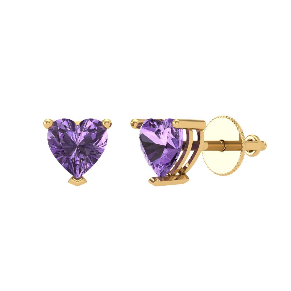1.5 ctw Alexandrite Studs Earrings | 6.0mm Heart Cut White Gold Screw back | June Birthstone