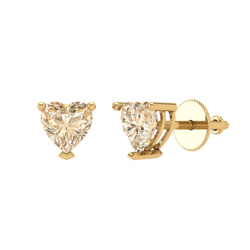 1.5 ctw Morganite Studs Earrings | 6.0mm Heart Cut White Gold Screw back | February Birthstone
