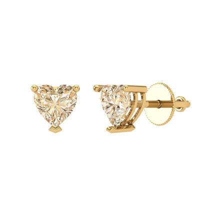 1.5 ctw Morganite Studs Earrings | 6.0mm Heart Cut White Gold Screw back | February Birthstone