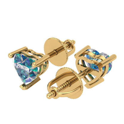 1.5 ctw Blue Moissanite Studs Earrings | 6.0mm Heart Cut White Gold Screw back | April Birthstone