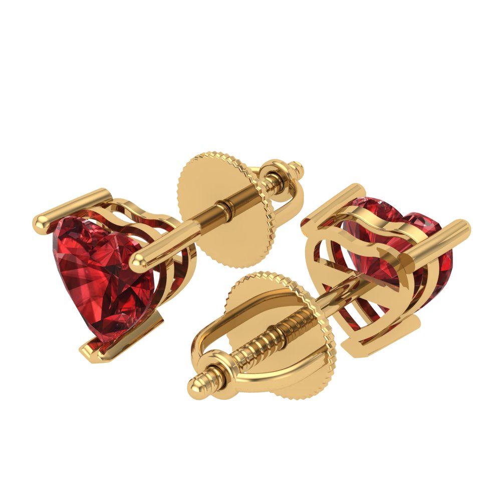 1.5 ctw Garnet Studs Earrings | 6.0mm Heart Cut White Gold Screw back | January Birthstone