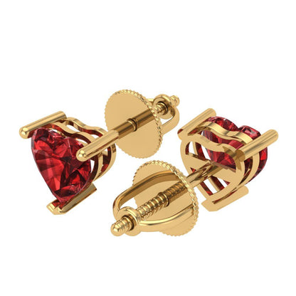 1.5 ctw Garnet Studs Earrings | 6.0mm Heart Cut White Gold Screw back | January Birthstone