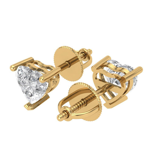 1.5 ct Brilliant Heart Cut Studs Clear Simulated Diamond Stone Yellow Gold Earrings Screw back