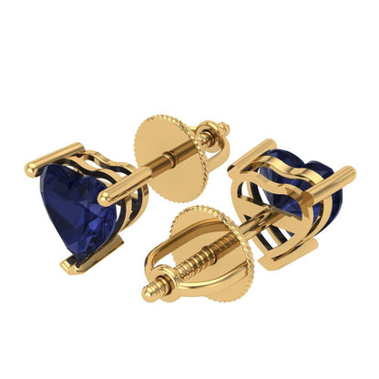 1.5 ctw Blue Sapphire Studs Earrings | 6.0mm Heart Cut White Gold Screw back | September Birthstone