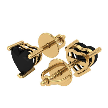 1.5 ctw Onyx Studs Earrings | 6.0mm Heart Cut White Gold Screw back | July Birthstone
